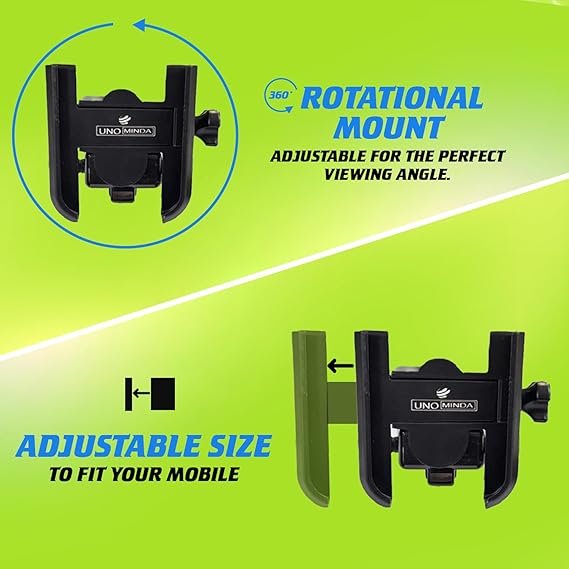 Uno Minda Mobile Holder With Charger/Type-C Connector (12V/24V)/Fast Charging (5V,3A)/360° Rotation/Compact Cable/Metallic Finish/Vibration-Proof & Easy Installation/Fitted On Bike Handle Bar(MHC-001)