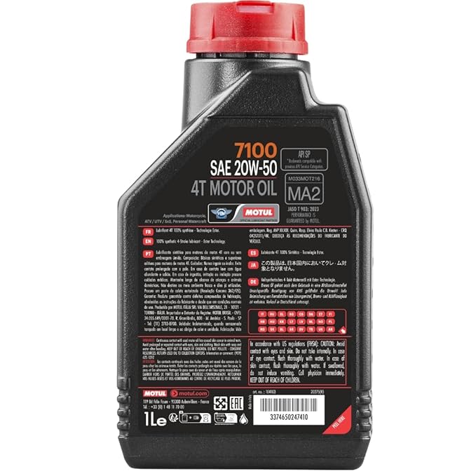 Motul 7100 4T 20W-50 Fully Synthetic Bike Engine Oil – API SN Performance ( Pack Size 1L , 1.25L , 1.5L  )