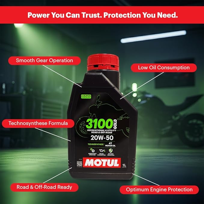 Motul 3100 4T Gold 20W-50 Technosynthese Semi-Synthetic Engine Oil for Bikes | API SM | High Performance Protection ( Pack Size 1L, 1.2L,1.5L )