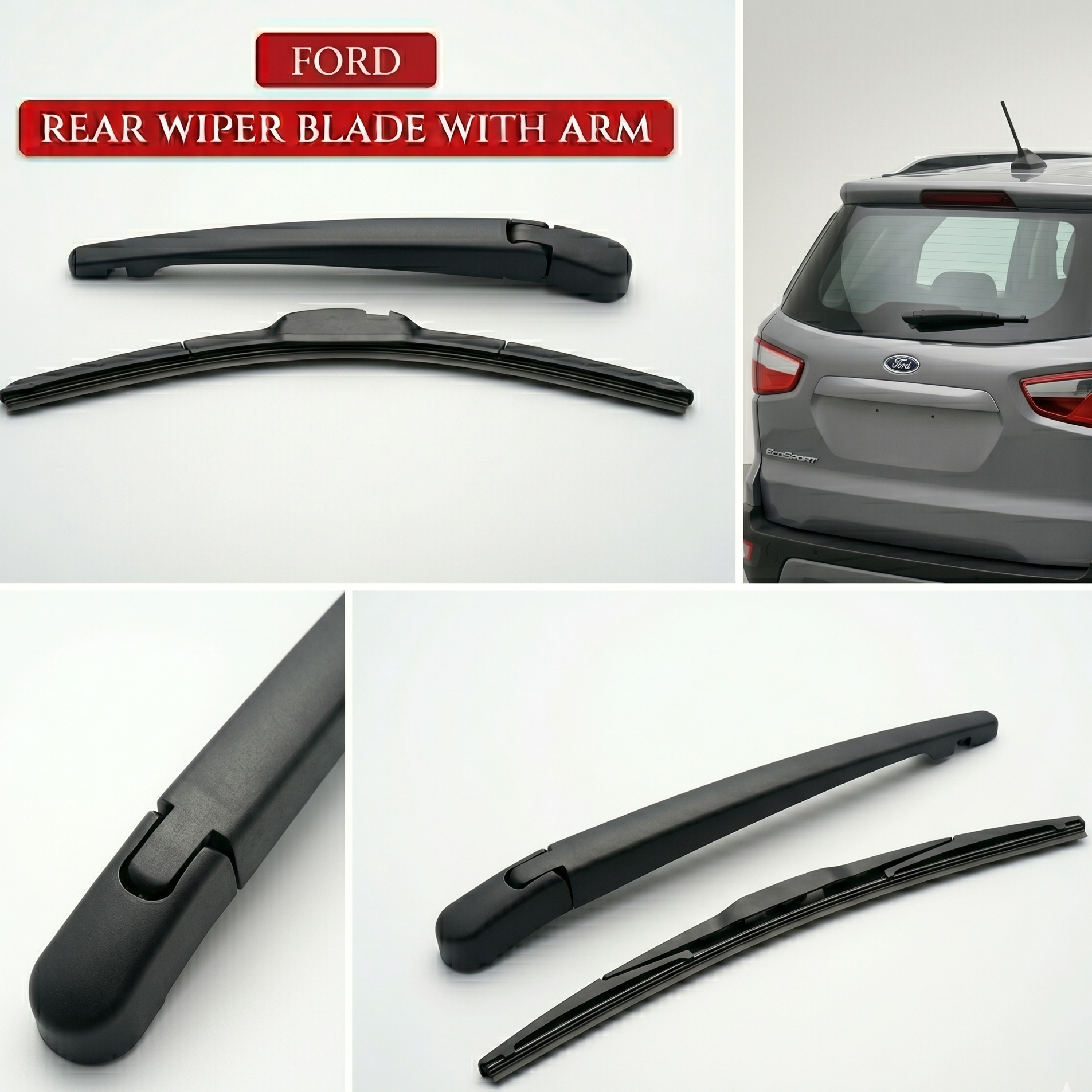 Ford rear wiper blade with arm set on a white background