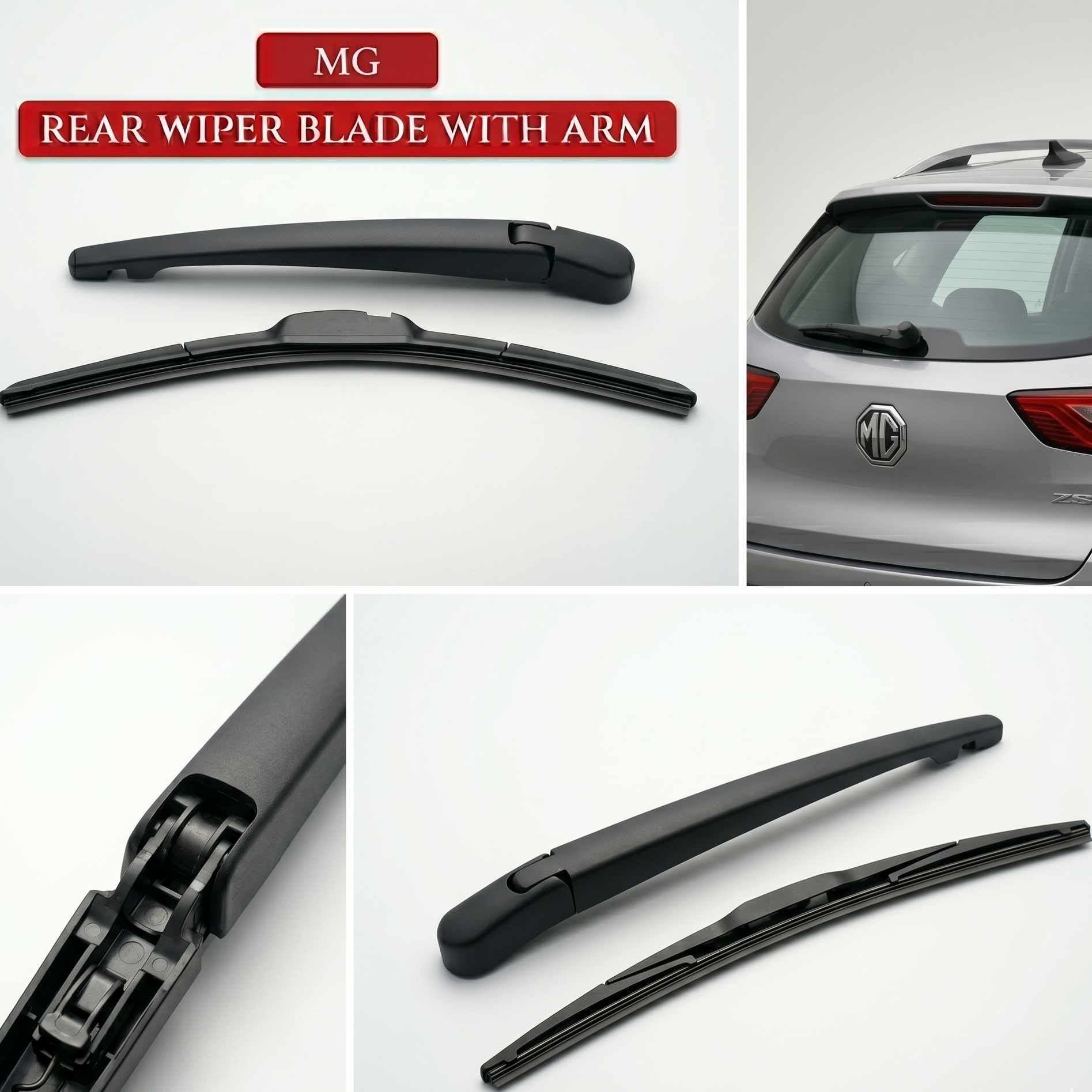 MG rear wiper blade with arm on a white background