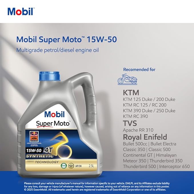 Mobil Super Moto 15W-50 Synthetic Technology Engine Oil for Bikes (2.5 L)